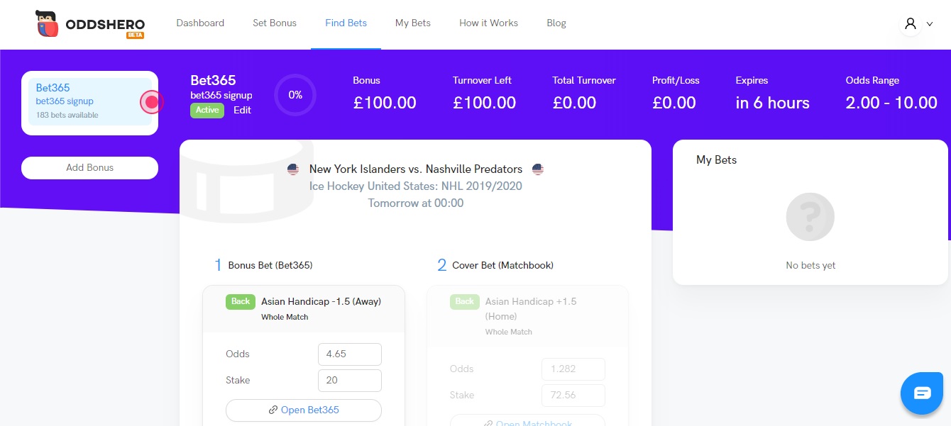 Oddshero integrated oddsmatcher Oddshero integrated oddsmatcher
