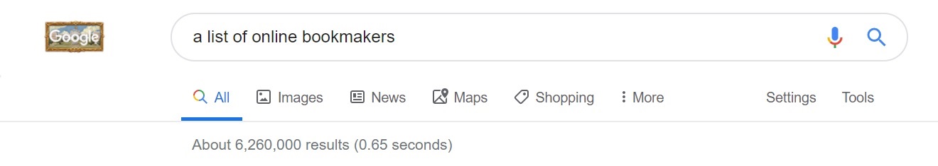 Google search for online bookmakers Image showing Google search of online bookmakers
