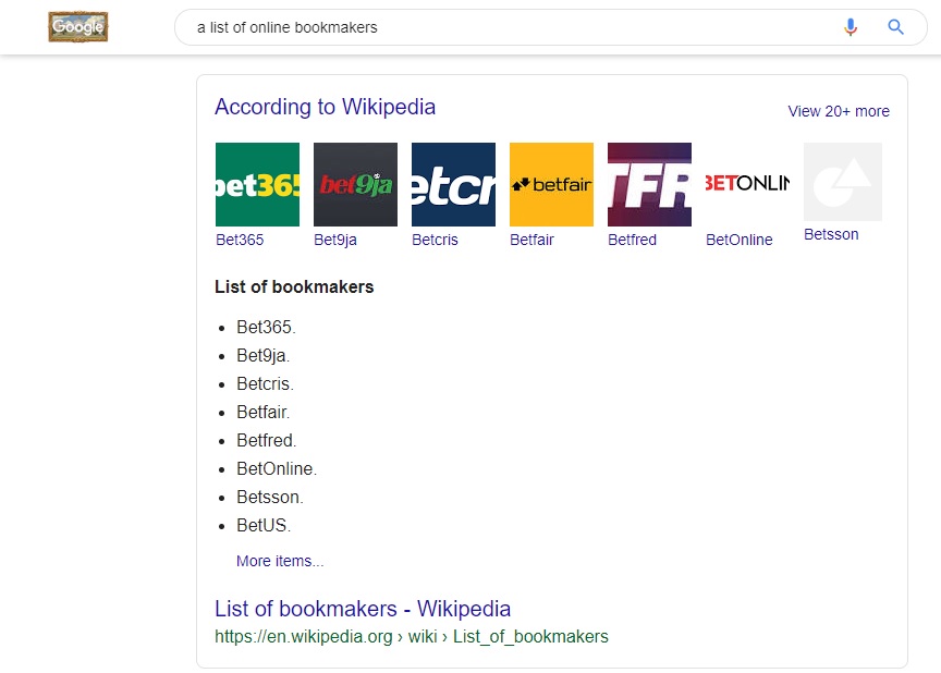 List of the available bookmakers Image showing all of the avaliable online bookmakers