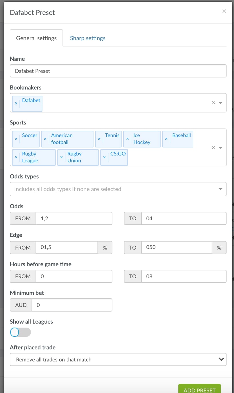Dafabet preset trademate Dafabet preset trademate