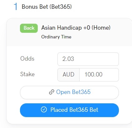 Oddshero Bonus bet First we place the Bonus bet