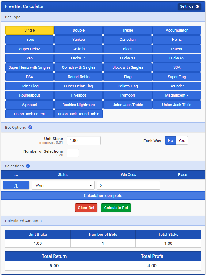 Free bet calculator Free bet calculator