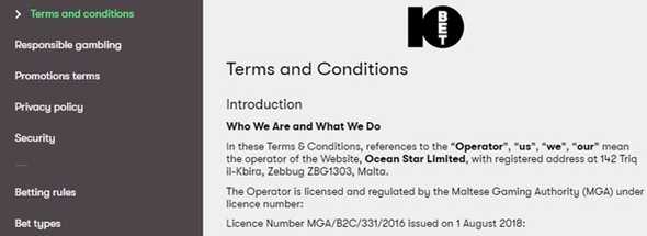 10Bet Terms and Conditions