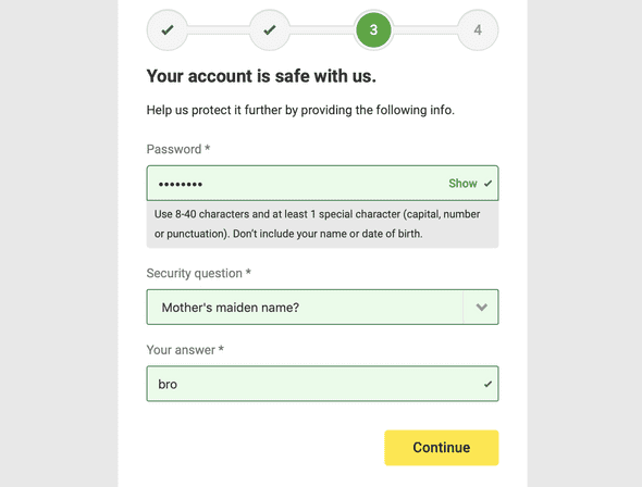 Password and security question